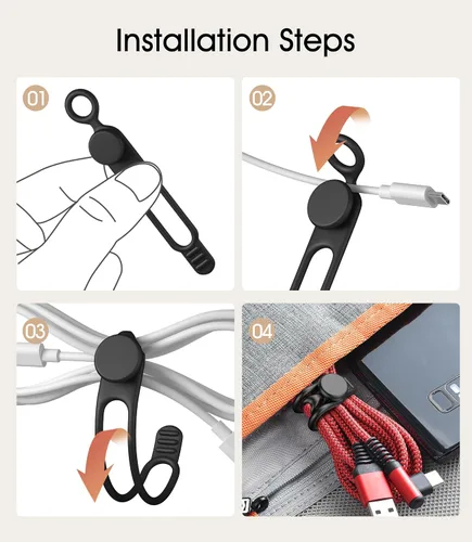 Miniatura 4 de 20 bridas de silicona para cables de 3 pulgadas, organizador de cables reutilizables pequeños para cables de carga, auriculares, cables de Negro