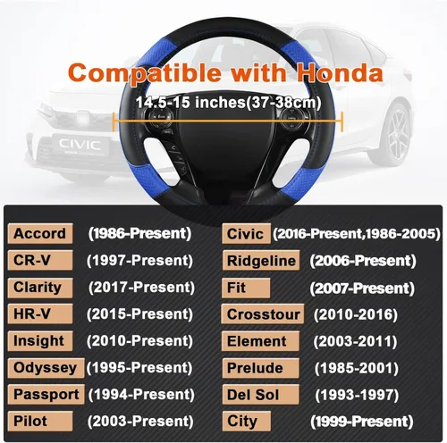 Miniatura 3 de GIANT PANDA Funda de cuero de microfibra para volante Honda Accord, Civic, CR-V, HR-V, Pilot (patrón de diamante-negro+azul-tamaño estándar)