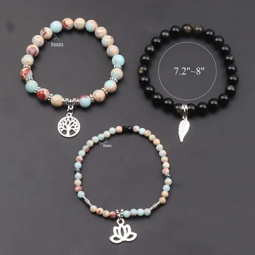 Miniatura 2 de UEUC - Pulseras Reiki, apilables, de piedras curativas, cristales, con dije del árbol de la vida, yoga y hoja de loto, contra la ansiedad