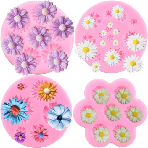 Miniatura 7 de Mujiang Moldes de silicona con diseño de margaritas de rosas, moldes para decoración de tartas, orquídeas y flores, juego de 4