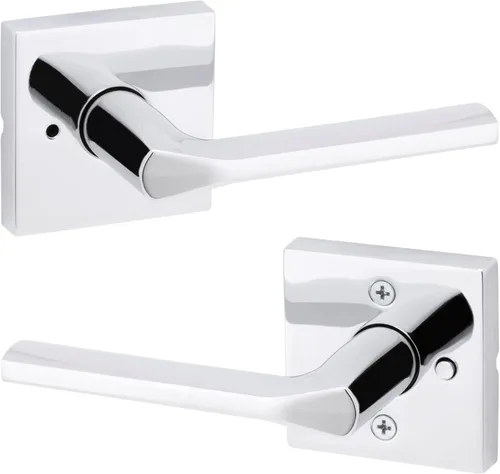 Kwikset Lisboa - Manija interior de puerta de privacidad con cerradura, palanca de puerta para baño y dormitorio, palanca de puerta con botón de