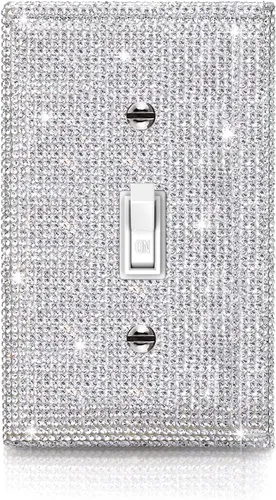 1 pieza de cubierta de placa de pared con diamantes de imitación brillantes plateados, cubierta decorativa para interruptor de luz con brillos de
