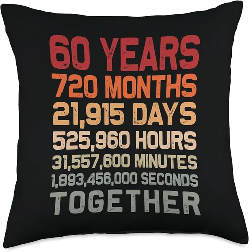 Par 60th Anniversary Gifts Co. Retro 60 Years Together Cool 60th Couple - Cojín para el aniversario de boda, 17.7 x 17.7 in, multicolor