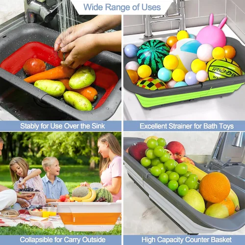 Miniatura 3 de ROTTOGOON Colador plegable de 7 cuartos, colador expandible sobre el fregadero, colador ajustable de silicona para fregadero de cocina, cesta grande