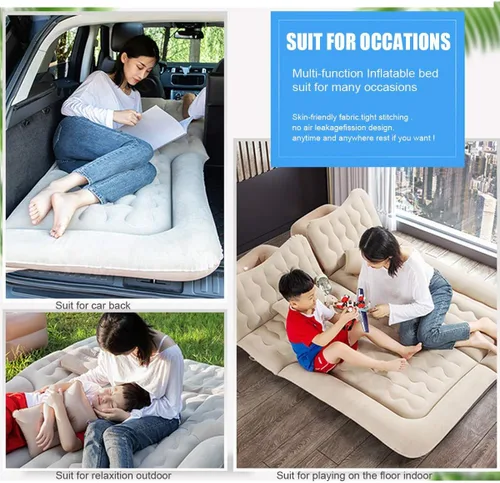 Miniatura 2 de Colchón inflable portátil de aire para automóvil, asiento trasero con bomba con 3 boquillas y almohadas para viajes autónomos al aire libre