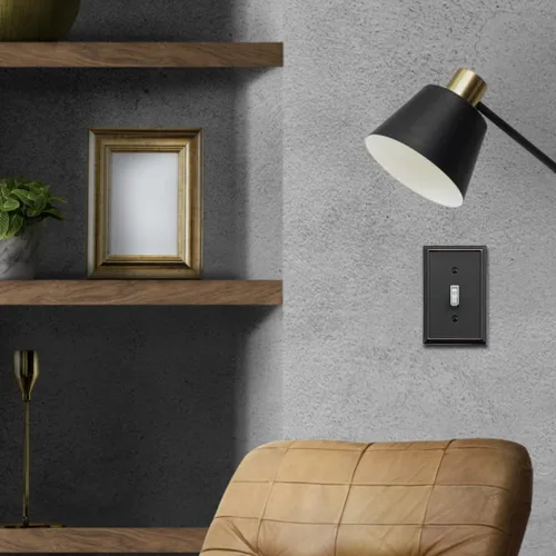 Miniatura 5 de OKAWYC Cubierta de Interruptor de Luz de Palanca Individual Aria Placa de Pared Metálica, Paquete de 4 Bronce Envejecido 1 Gang, Cubierta