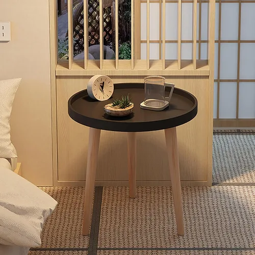 Miniatura 11 de Mesa auxiliar redonda, bandeja para mesita de noche, mesa auxiliar para sala de estar, dormitorio, espacios pequeños, patas de haya