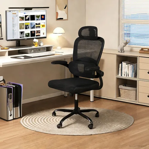 Miniatura 9 de Silla de oficina ergonómica, silla de escritorio de oficina con malla de respaldo alto y soporte lumbar ajustable, sillas giratorias de trabajo