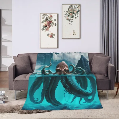 Miniatura 2 de Manta de pulpo para adultos, mullida, ligera, súper suave, cálida y acogedora, manta de franela de felpa para decoración de cama, sofá o silla, 60 x