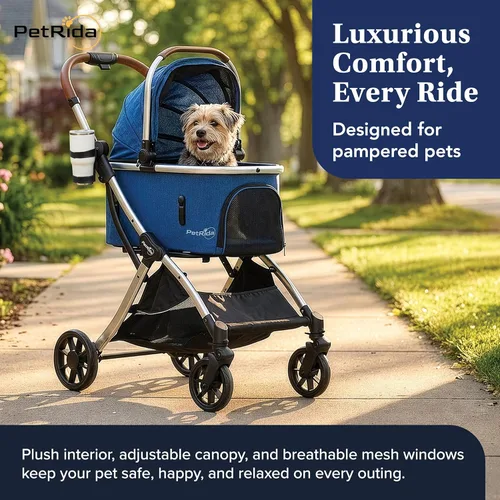 Miniatura 2 de Cochecito de lujo para mascotas con transportador desmontable Diseño ligero con fácil plegado con una sola mano y cesta de almacenamiento