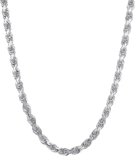 Miniatura 10 de Collar de cadena de cuerda de corte de diamante de 14 quilates con corte de diamante macizo de 0.157 in, 0.118 in, 0.098 in, 0.079 in, 0.059 in