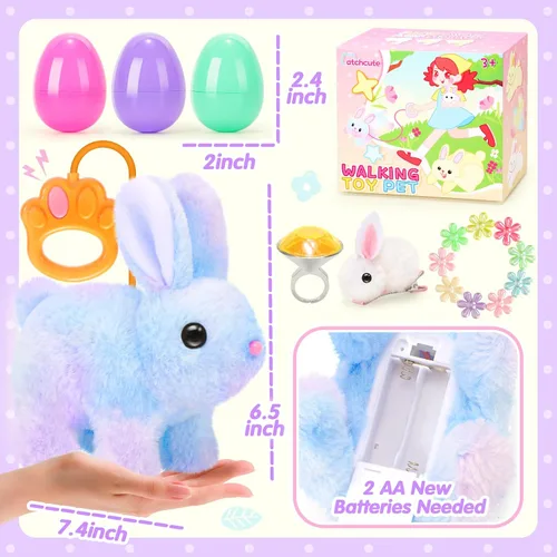 Miniatura 2 de CatchCute - Conejitos de peluche de Pascua para niños, conejo interactivo con sonidos, puede caminar y mover la cola con correa de control remoto