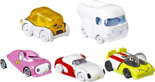 Hot Wheels Sanrio - Coche de personajes de juguete, paquete de 5 unidades en escala 1:64: Hello Kitty, Keroppi, Gudetama, Cinnamaroll & My Melody,