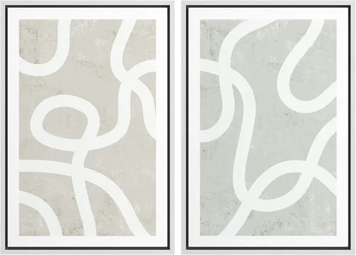 Miniatura 145 de SIGNWIN Lienzo enmarcado para pared, juego de arte de collage de ondas en espiral de mediados de siglo, formas abstractas, acogedor, neutro