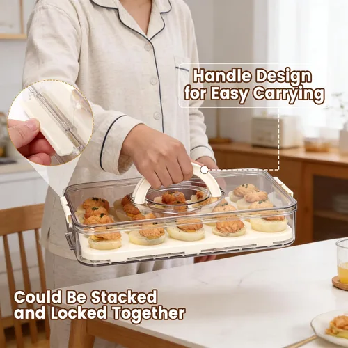Miniatura 3 de Recipientes para huevos con tapa, bandeja de plástico para huevos con asa para 20 huevos, transparente, portátil, apilable, almacenamiento para 1