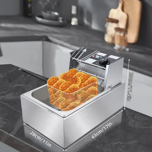 Miniatura 5 de Freidora comercial con canasta, 11.4 cuartos de galón desmontable de gran capacidad de acero inoxidable para encimera de aceite eléctrico tanque