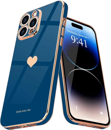 Miniatura 11 de Teageo Funda para iPhone 14 Pro para mujeres y niñas, lindo corazón de amor, chapado de lujo, cubierta trasera suave, protección completa de la Negro