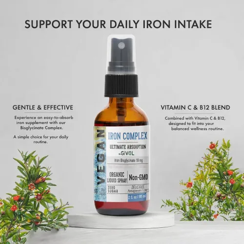 Miniatura 2 de Suplemento de hierro – Complejo de bisglicinato de 18 mg con vitamina C y B12, aerosol líquido, fácil absorción, sin OMG, sin azúcar, 2 onzas
