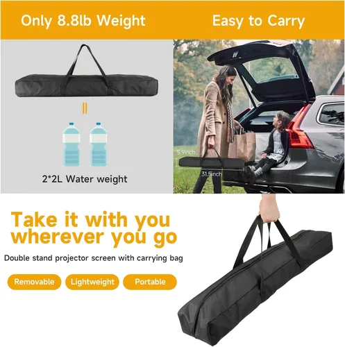 Miniatura 5 de Pantalla de proyector para exteriores con soporte, pantallas de proyector plegables de 120 pulgadas con bolsa de transporte portátil, pantalla