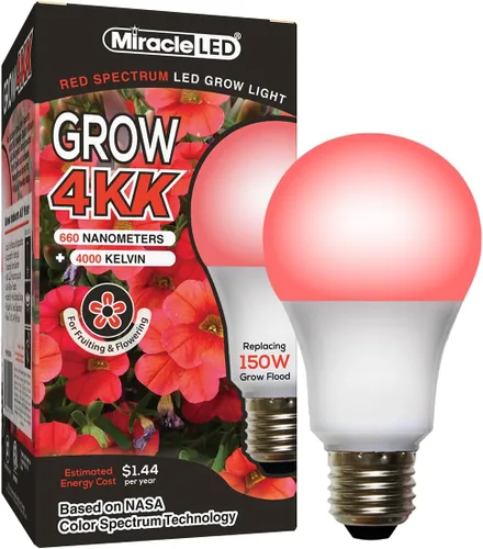 Miracle LED 4KK - Bombilla de cultivo profesional para interiores, espectro rojo de 4000 K, reemplazo de bombillas de cultivo de 150 W para