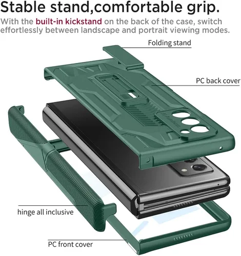 Miniatura 8 de Miimall Funda para Galaxy Z Fold 2 con protección de bisagra, protector de pantalla de alta transparencia, protector de bisagra magnético, soporte