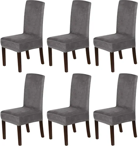Miniatura 10 de Juego de 4 fundas de terciopelo para sillas de comedor, fundas para sillas de comedor con respaldo alto, protectores de silla de gamuza suaves