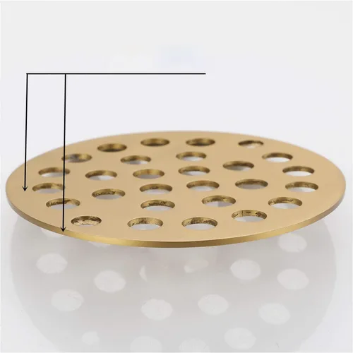 Miniatura 5 de Colador de drenaje de ducha redondo de 4 pulgadas de diámetro exterior de oro cepillado - Construcción de latón, drenaje eficiente y uso versátil