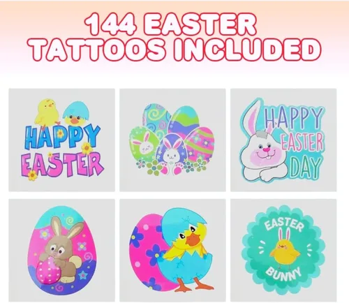 Miniatura 3 de Relleno de cesta de Pascua para niños, paquete de 144 tatuajes de Pascua para niños, tatuajes temporales individuales, temas de Pascua, calcomanías