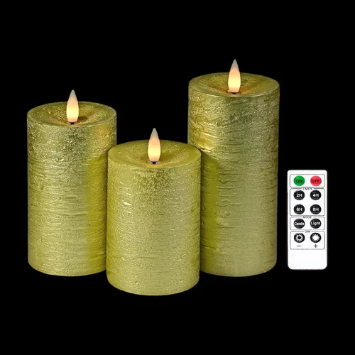 Miniatura 12 de Velas de pilar sin llama parpadeantes con temporizador remoto, velas LED que funcionan con pilas de hasta 400 horas, velas de cera real con llama