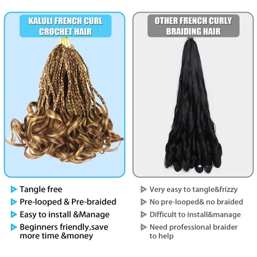 Miniatura 4 de Kaluli - Trenzas de ganchillo rizadas francesas de color mixto para mujeres negras de 10 pulgadas, 7 paquetes de trenzas de caja diosa, pelo