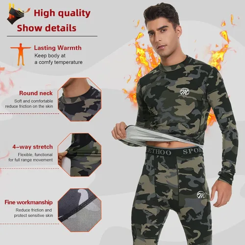 Miniatura 3 de Conjunto de ropa interior térmica para hombre, capa base de compresión, ropa de invierno con forro polar largo, ropa de correr y esquiar