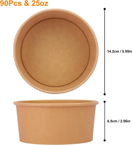 Miniatura 2 de Paquete de 90 cuencos de papel Kraft, cuencos desechables de 25 onzas para servir sopa/ensalada, cuencos de papel grandes, cuencos de sopa