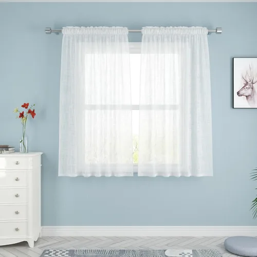 Miniatura 46 de UPOPO Paneles de Cortina Beige Pequeños Cortinas Transparentes de Gasa de 16 Pulgadas de Largo Cortinas de Cocina de Voile con Textura de Lino