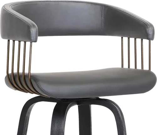 Miniatura 8 de Armen Living Topanga Taburete de bar giratorio de madera negra de 26 pulgadas de altura de mediados de siglo para encimera de isla de cocina en piel
