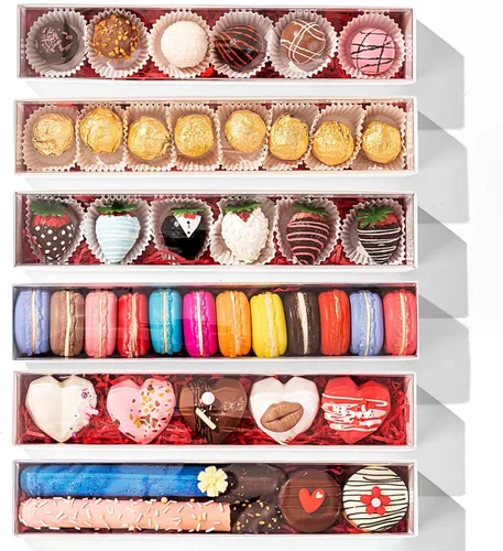 Miniatura 6 de Paquete de 10 cajas de fresa cubiertas de chocolate de 12 x 2.2 x 2 pulgadas para 6, cajas favoritas de fiesta para macarrones, trufas, bombas