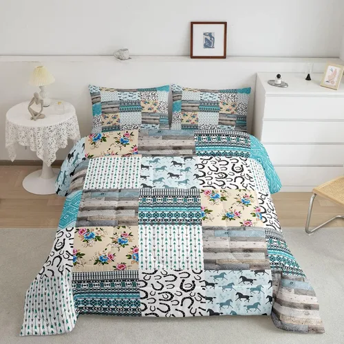 Miniatura 46 de Juego de edredón de vaquero, tamaño King, juego de ropa de cama de herradura con estrellas del oeste de Texas para adultos, hombres y niños, ropa