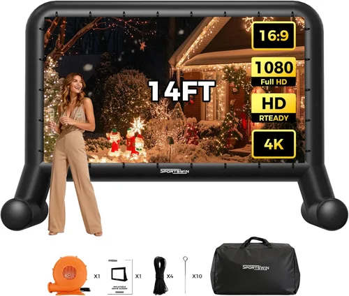 Pantalla de cine inflable de 14 pies para exteriores, pantalla de proyector para exteriores con ventilador, pantallas de cine para el patio con