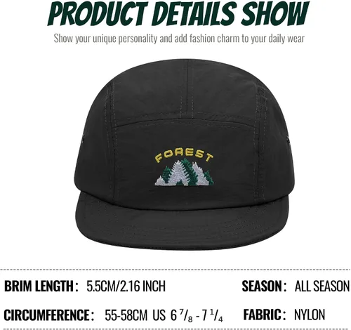 Miniatura 3 de Clakllie Sombrero de ala plana de 5 paneles sin estructura, gorra de ala corta de secado rápido, gorra de béisbol de nailon transpirable