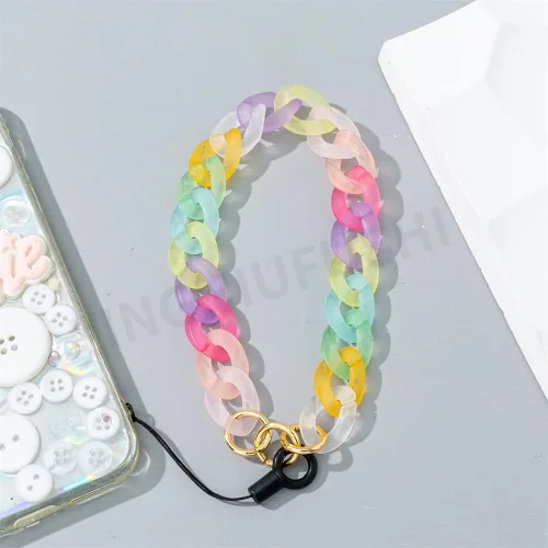 Miniatura 2 de COLORFUL BLING Abalorio para teléfono, estética, cuerda gruesa, con gancho para muñeca, cadena de metal acrílico para teléfono móvil, cuerda a