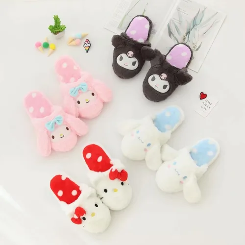 Miniatura 7 de AAOTE Kuromi - Pantuflas de felpa My Melody Cinnamoroll para invierno, talla única, para la mayoría de las pantuflas de dibujos animados suaves