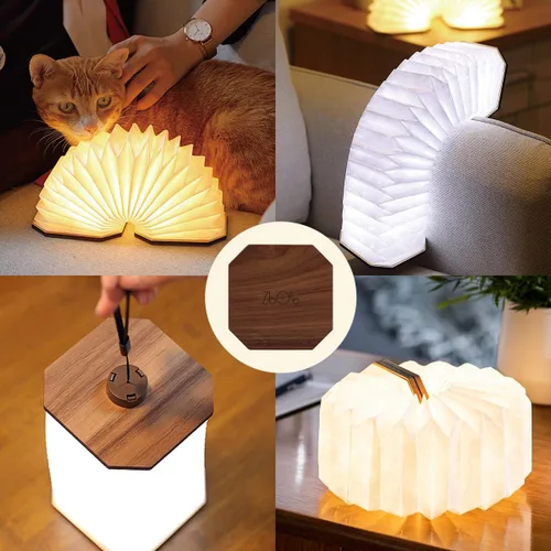 Miniatura 7 de Originality - Lámpara de acordeón plegable, lámpara de escritorio de madera portátil, regalos japoneses, linterna de papel LED creativa con USB