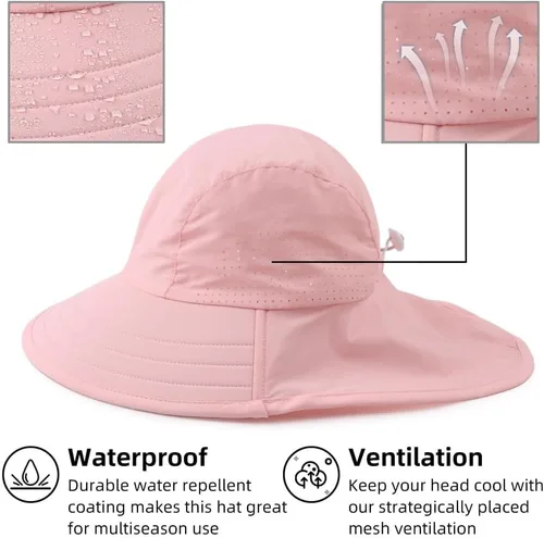 Miniatura 28 de Sombrero de verano para niños pequeños con solapa para el cuello, impermeable, sombrero de natación para niños, protección UV, sombrero de playa