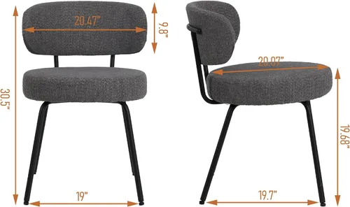 Miniatura 2 de DYHOME Juego de 2 sillas de comedor grises, modernas sillas tapizadas de sherpa boucle de mediados de siglo con cojines de 3.94 pulgadas y patas