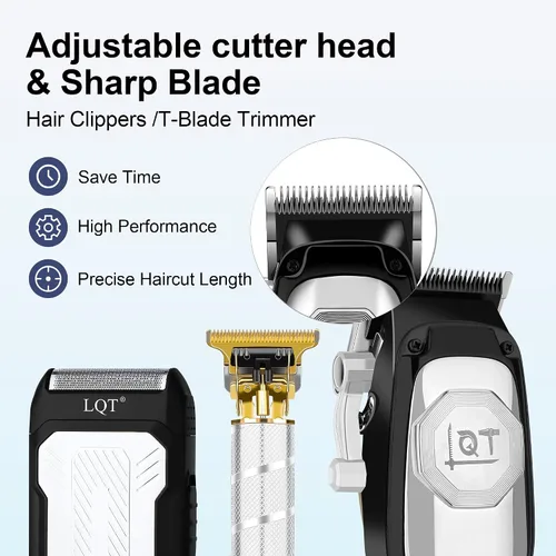 Miniatura 5 de Juego de cortapelos y recortadora de barba profesional inalámbrica para hombres, pantalla LED y batería de larga duración, palanca ajustable