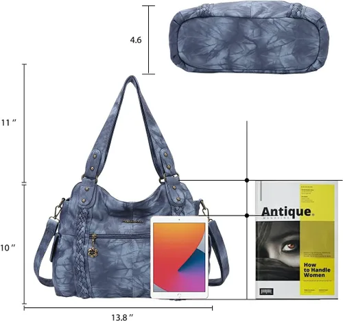 Miniatura 16 de Angel Barcelo - Bolsa de hombro amplia para mujer, diseño Hobo, cuero lavado
