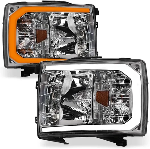 Miniatura 12 de 7422441821830 Compatible con Chevy Silverado 2007-2013 1500/2007-2014 2500 3500 HD DRL LED Strip Bar Faros delanteros con reflector ámbar