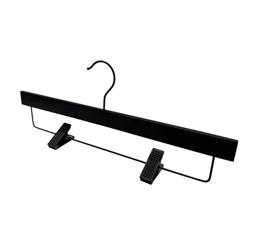 Miniatura 2 de NAHANCO Slimline - Percha de madera para pantalones/faldas de 14 pulgadas con clips acolchados, color negro con herrajes negros