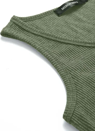 Miniatura 4 de MEROKEETY Camiseta sin mangas con cuello en V para mujer sin mangas acanalada con botones informal Henley