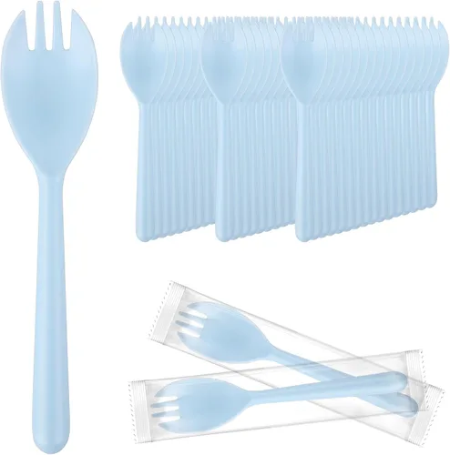 Miniatura 17 de EUSOAR Cucharas de tenedor de plástico, 100 tenedores desechables de 5.5 x 1.2 pulgadas, juego de utensilios pesados, cuchara de servir, helado