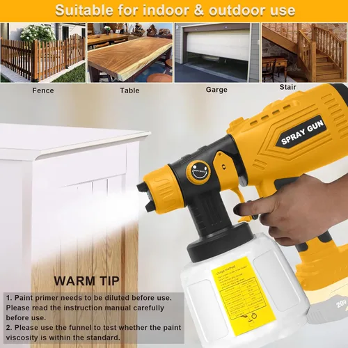 Miniatura 4 de Pulverizador de pintura inalámbrico para batería Dewalt de 20 V (batería no incluida), pistola de pintura eléctrica con 4 boquillas de cobre y 3